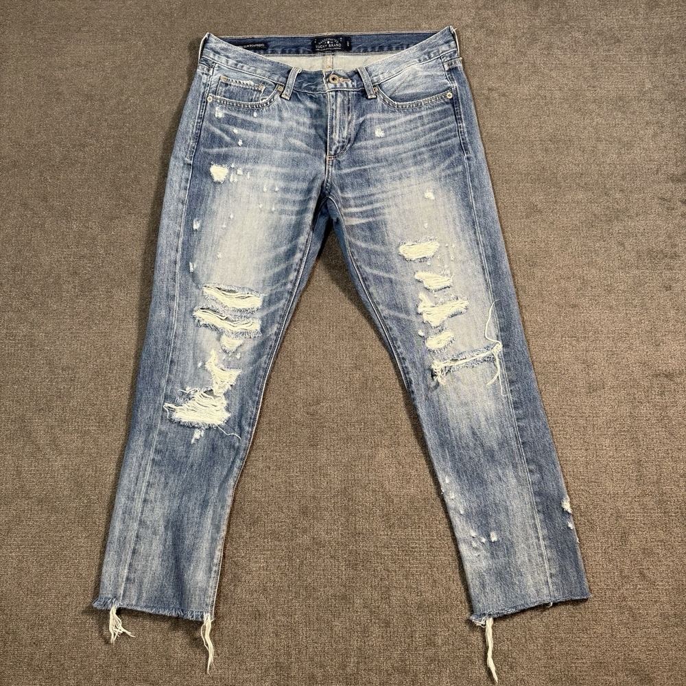 Lucky Brand Sienna Slim Boyfriend Jeans Women's 4/27 Med Wash Denim Distressed